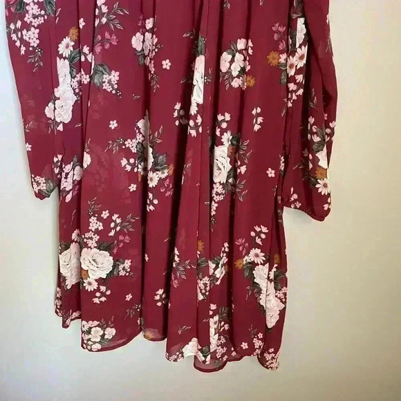 TORRID Red Floral Cold Shoulder Chiffon Wrap Dress - Picture 14 of 16